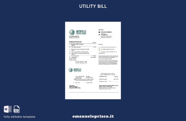 modello word di bolletta elettrica stile verificato della China State Grid Corpo